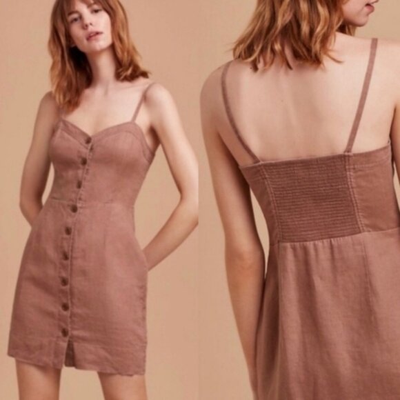 Aritzia Wilfred Ducharme linen mini dress dusty rose beige size 00 - Picture 2 of 16